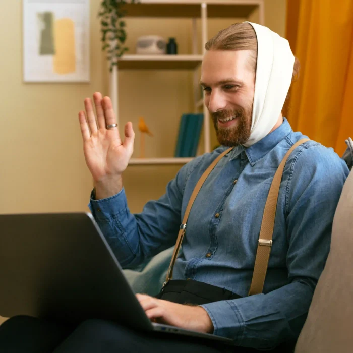 Adult participating in a virtual autism evaluation from home